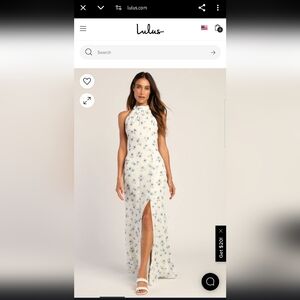 A Perfect Dream White Floral Print Sleeveless Halter Maxi Dress